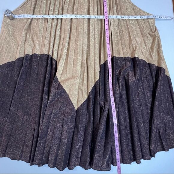 NWT Free People Pleated Love Mini Dress Gold Brown Shimmer Medium - Picture 8 of 10